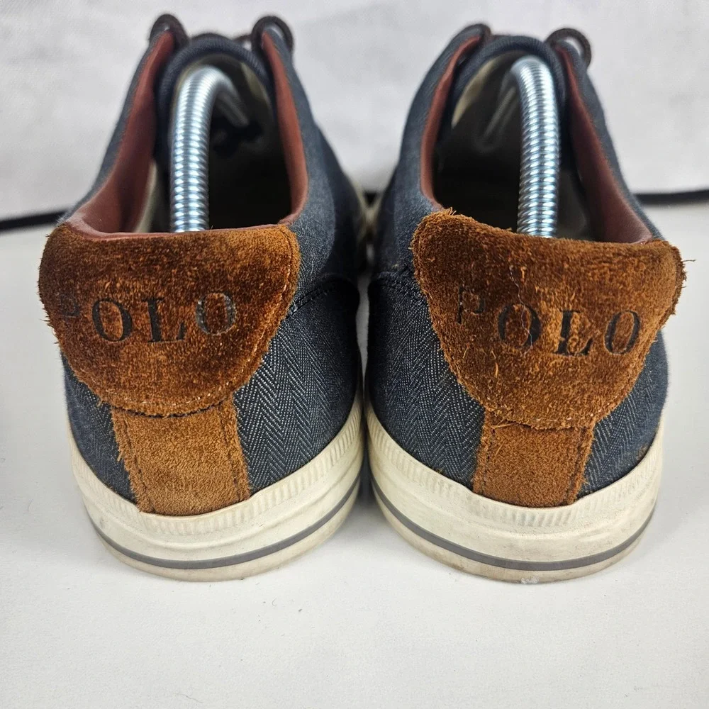 Polo Ralph Lauren Vaughn Mens 10.5D Denim Herringbone Chambray Suede Sneakers